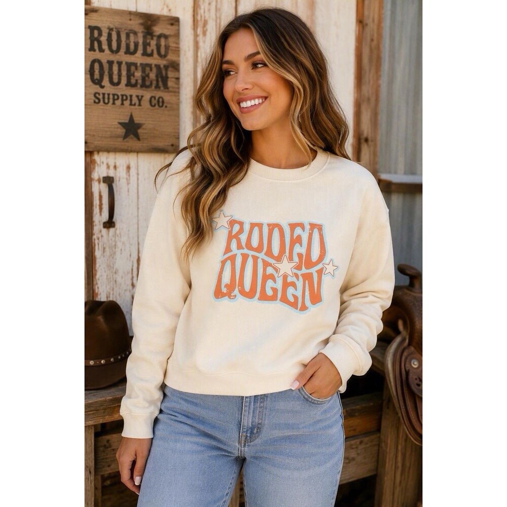 Range by Rock & Roll Denim Rodeo Queen Sweatshirt M Cream Western Cowgirl